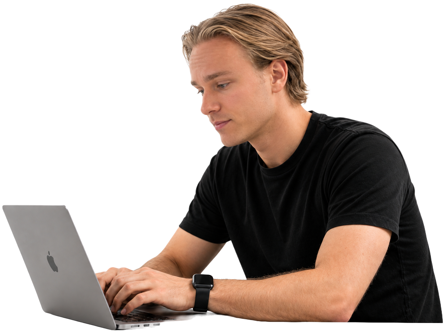 Mathias Storm working on his laptop